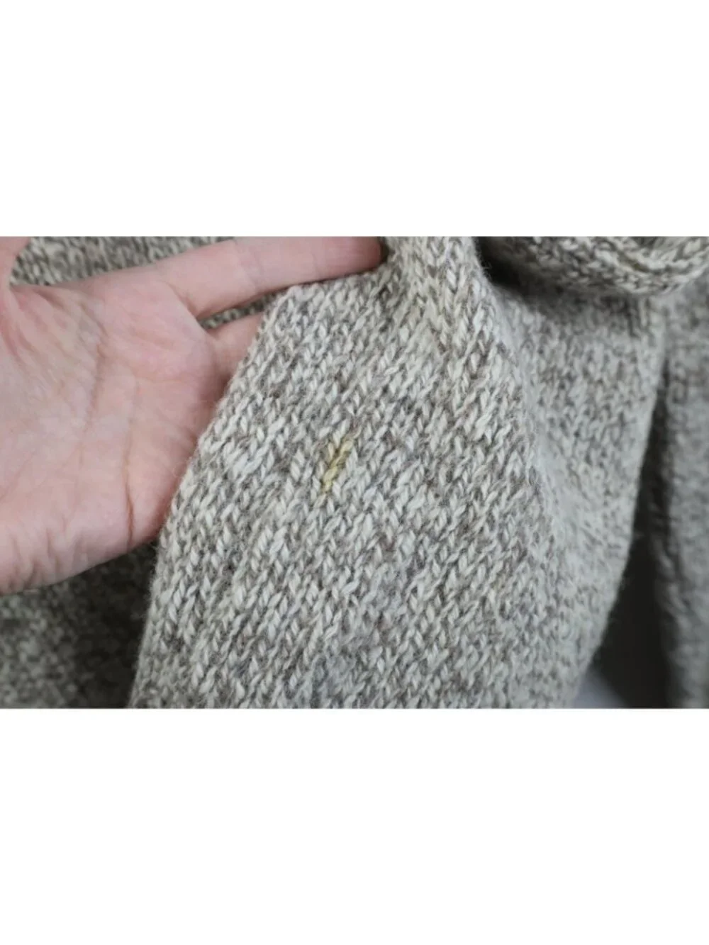 Vintage 70s LL Bean Mens Medium Blank Wool Blend Knit Shawl Sweater Beige USA
